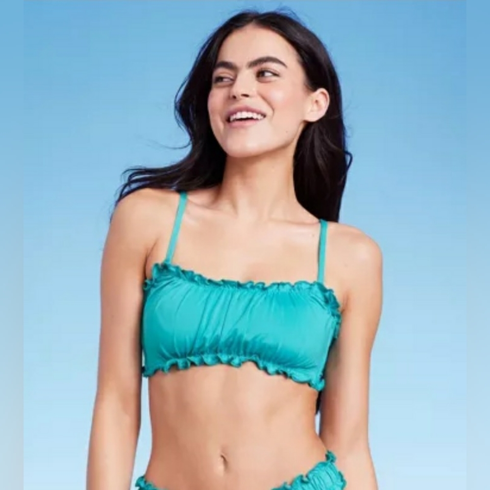 Women's Ruffle Detail Bralette Bikini Top - Wild Fable™ Teal